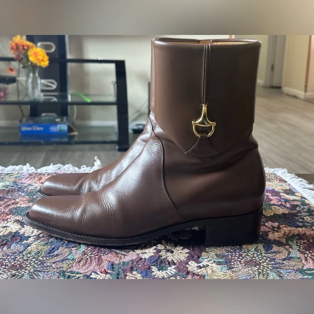 Gucci Horsebit Brown Leather Men’s Ankle Boots Size 11T 12 US - Picture 7 of 12